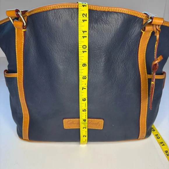 Vintage Dooney & Bourke Blue and Brown Large Leather Tote with Pink Interior - Picture 11 of 16